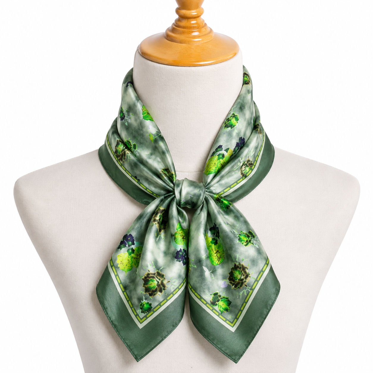 Green Rose Square Silk Foulard